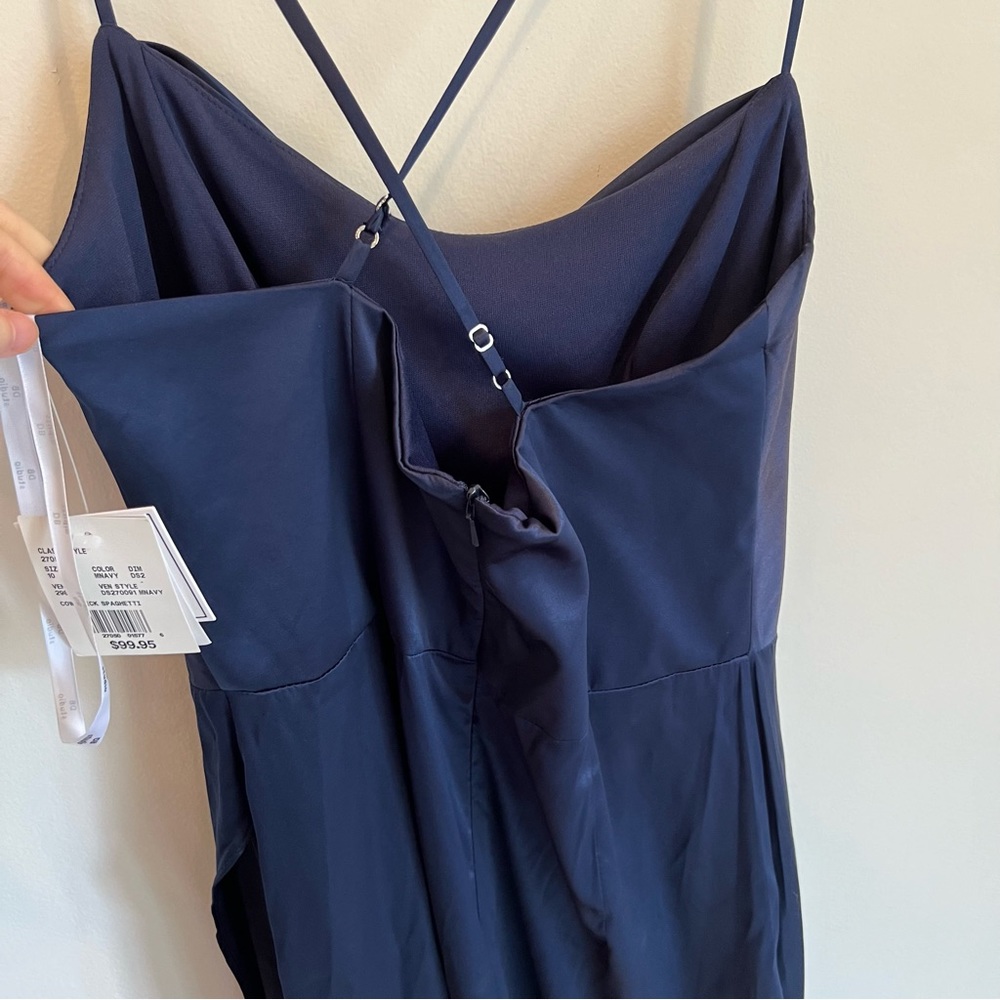 NWT DB Studio Navy Blue cowl neck silky chiffon dress with slit | Size 10 - Picture 7 of 10